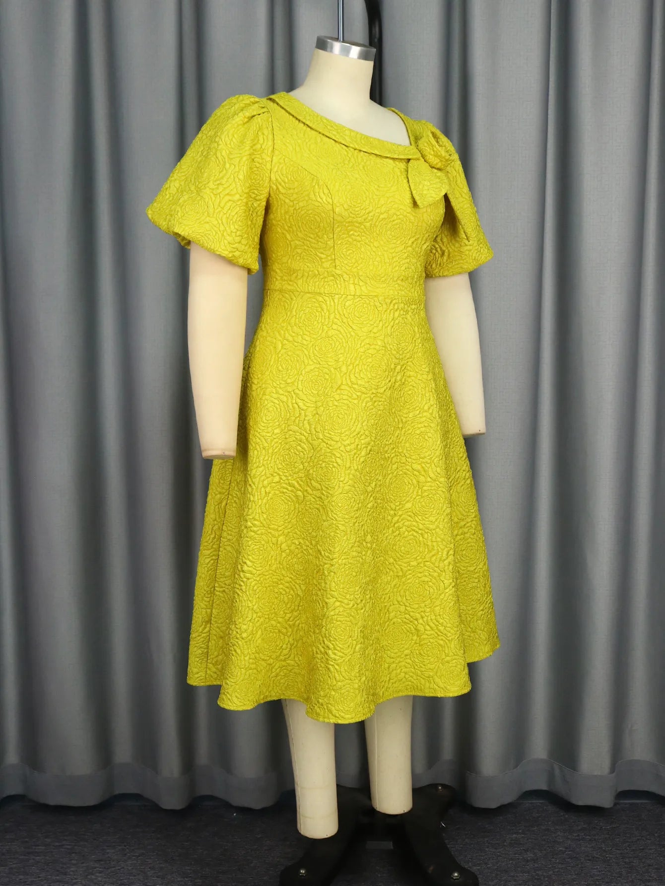 A- Line New Jacquard Fabric Flower Dress