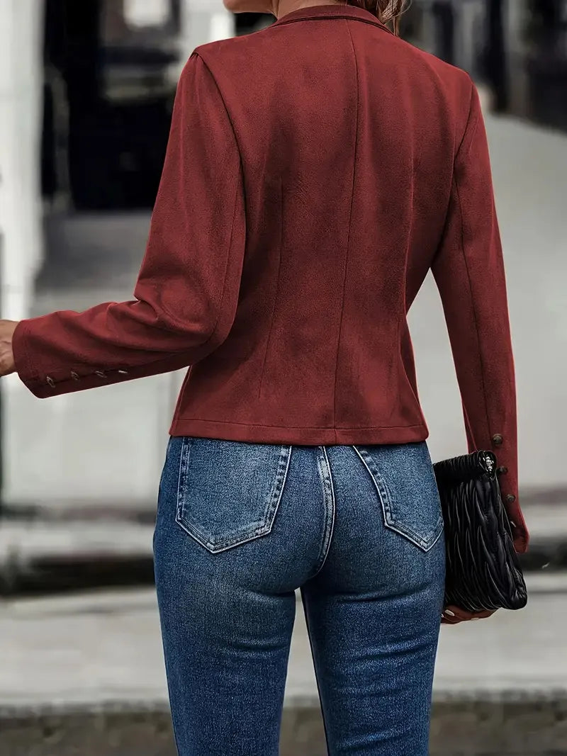 Double-row Metal Buckle Deerskin Velvet Retro Long-sleeved Coat