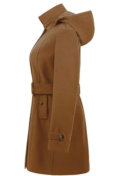 Women's Woolen Hooded Plus Size Coat