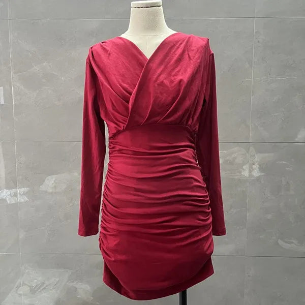 Mature Adult Lady Like Woman Style Stretch Long Sleeve Dress For Women