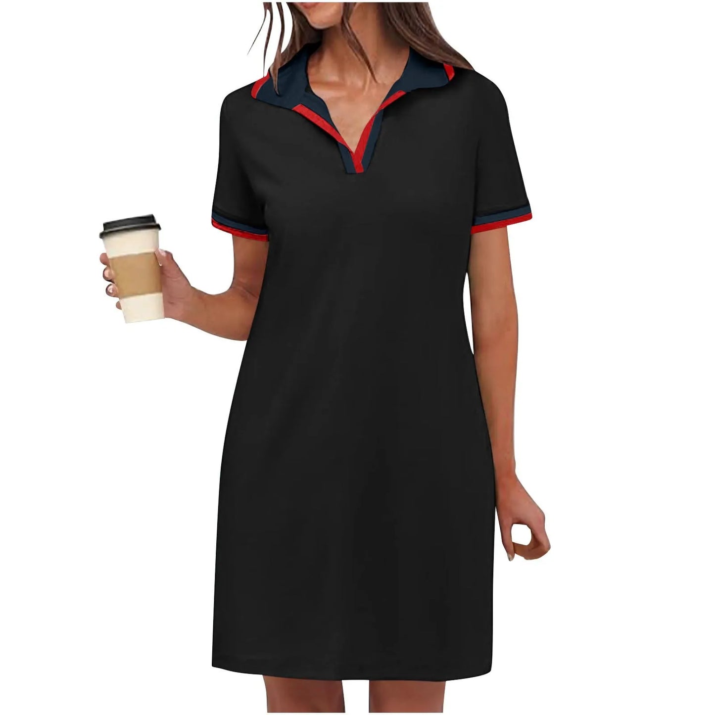 Women's Pure Short Sleeve V-neck Casual Dress