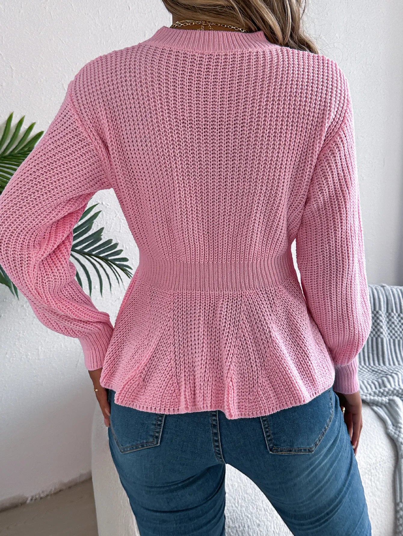 Twist Waist Trimming Ruffles Long Sleeve Pullover