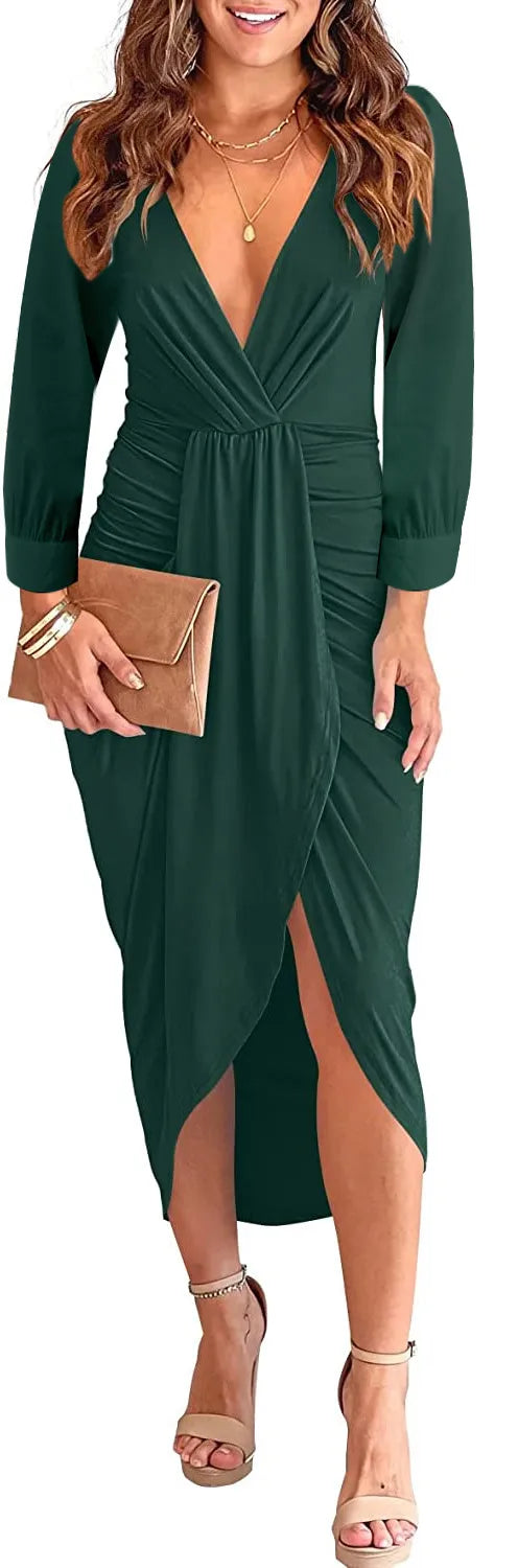 V-neck Ruffle Hip Split Women's Clothing Dress