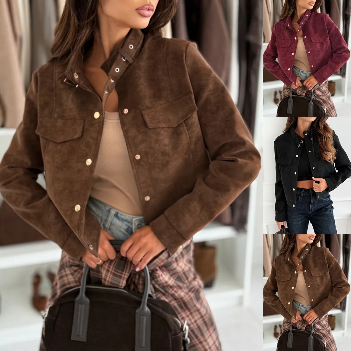 Women's Zipper Short Chic Suede Jacket