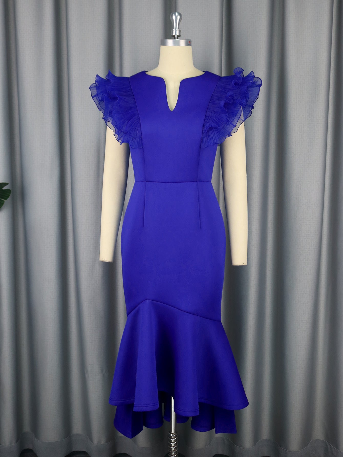 Banquet Temperament High Waist Lotus Leaf Pleated Short Sleeve Dress