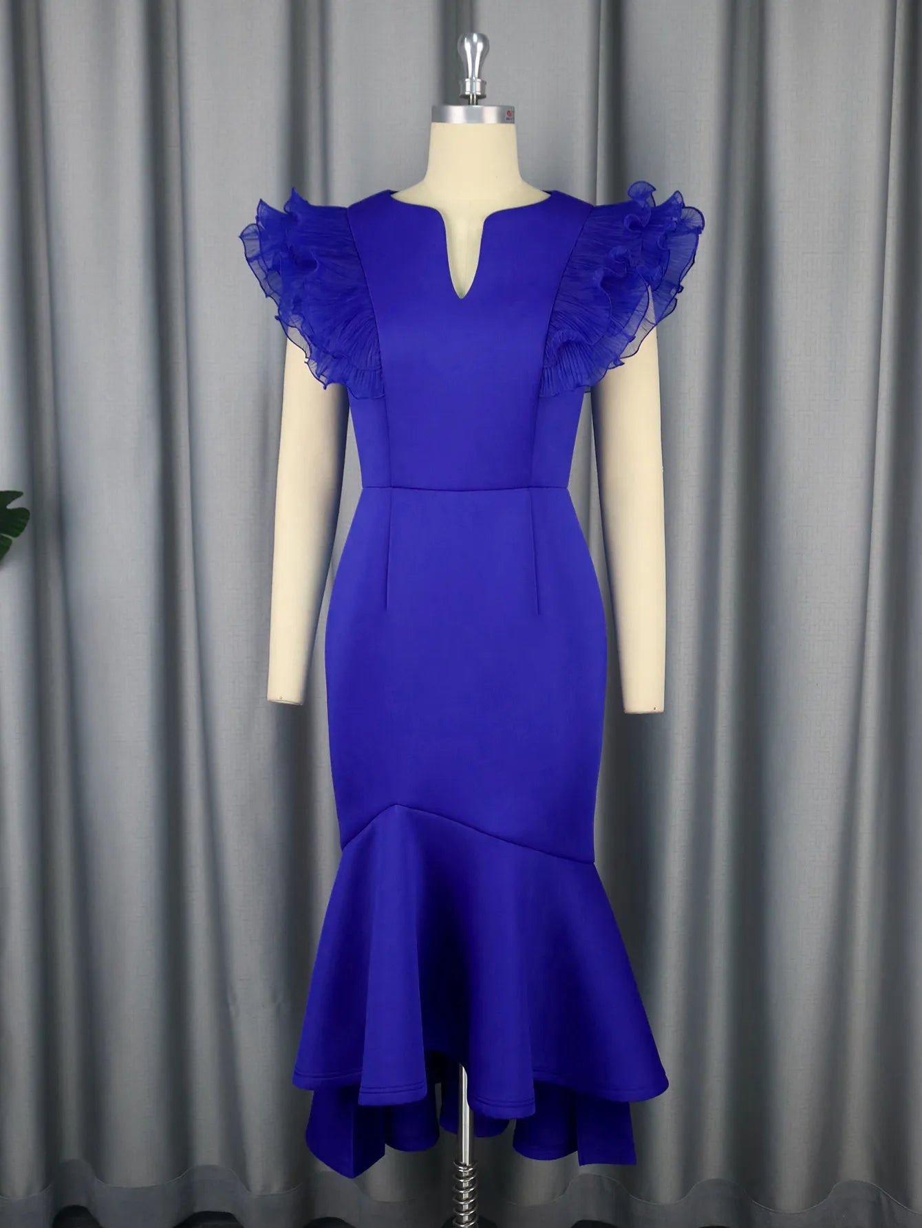 Banquet Temperament High Waist Lotus Leaf Pleated Short Sleeve Dress