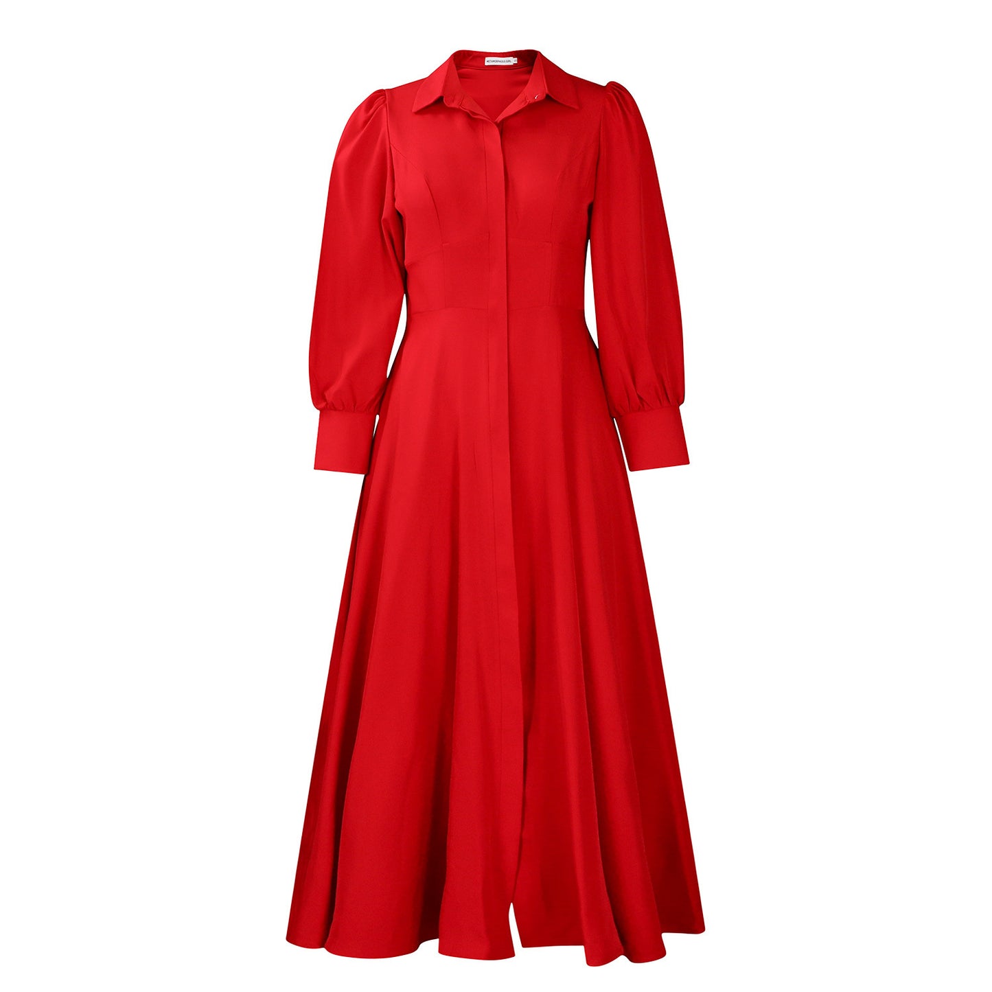 Women's Elegant Long Sleeve Big Hem Shirt Solid Color Dress