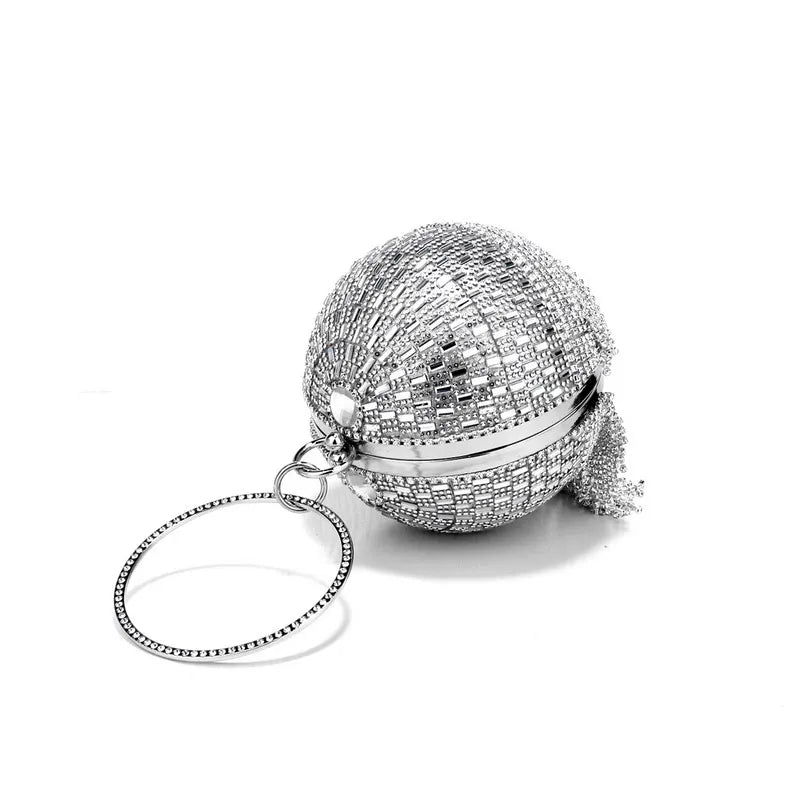 Shining Rhinestone Round Tassel Dinner Bag Women's Fashion