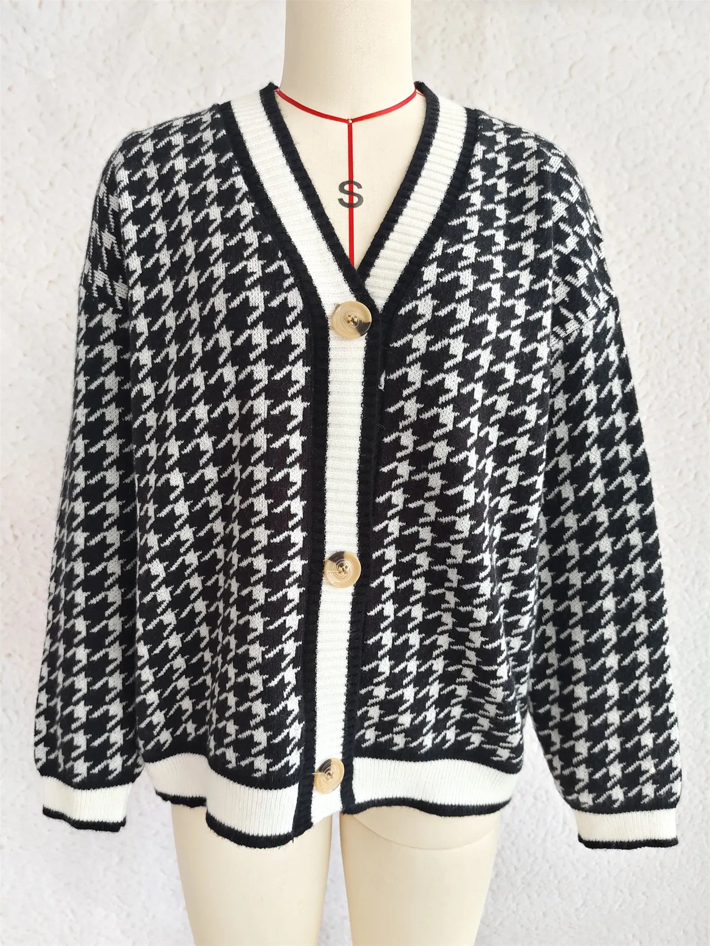 Stitching Plaid Knitted Women's Sweater