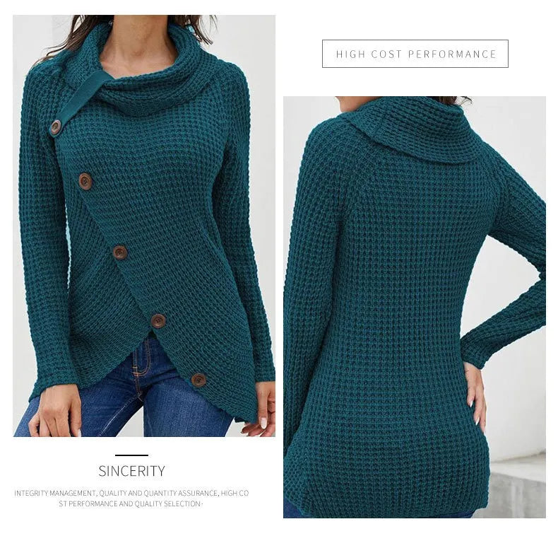 Pullover Button High Lapel Pullover Women's Sweater