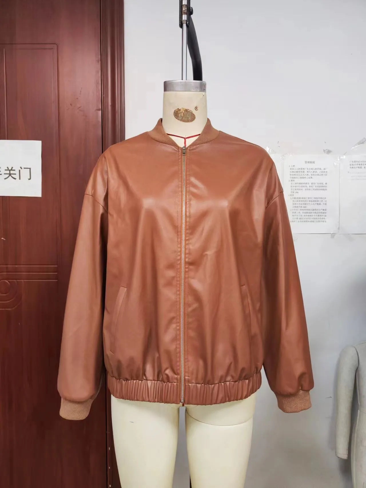 Women's Solid Color European And American Leisure Short Leather Jacket