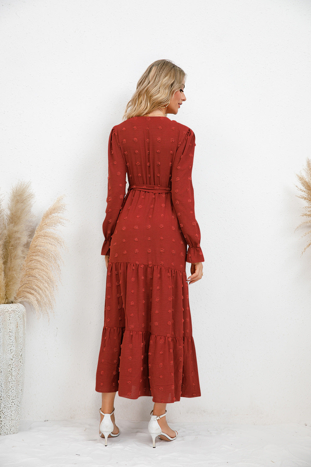 Solid Color Wide Hem Casual Dress Women's Clothing