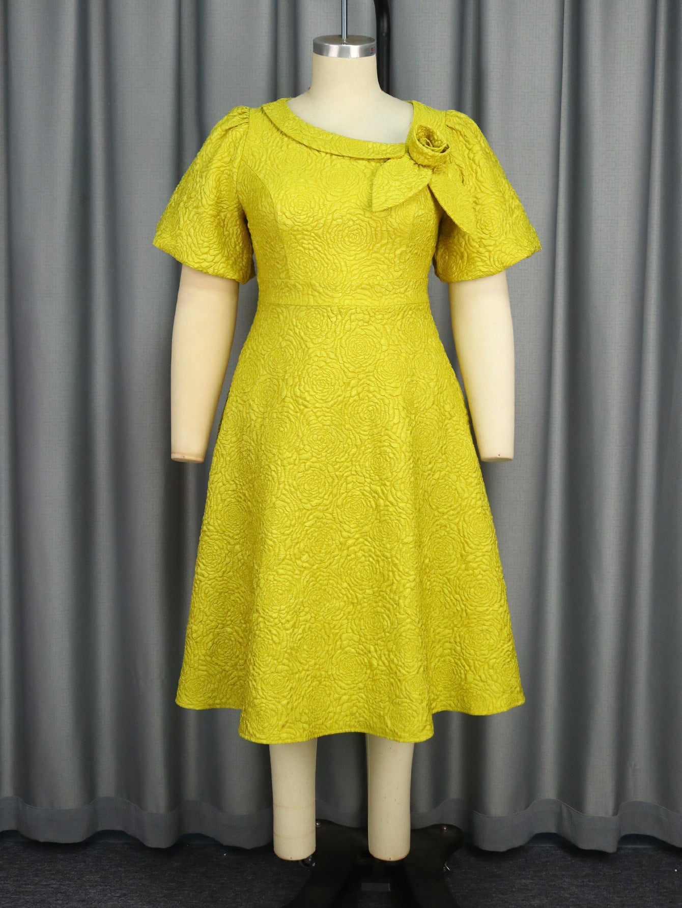 A- Line New Jacquard Fabric Flower Dress