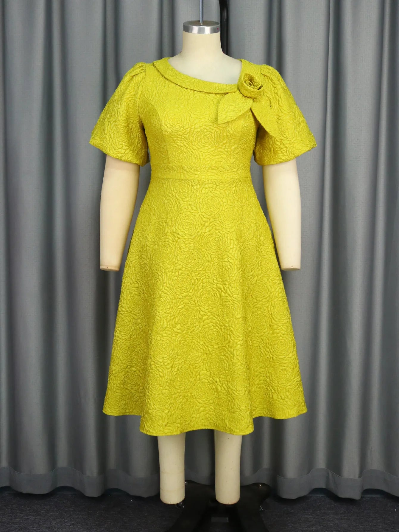 A- Line New Jacquard Fabric Flower Dress