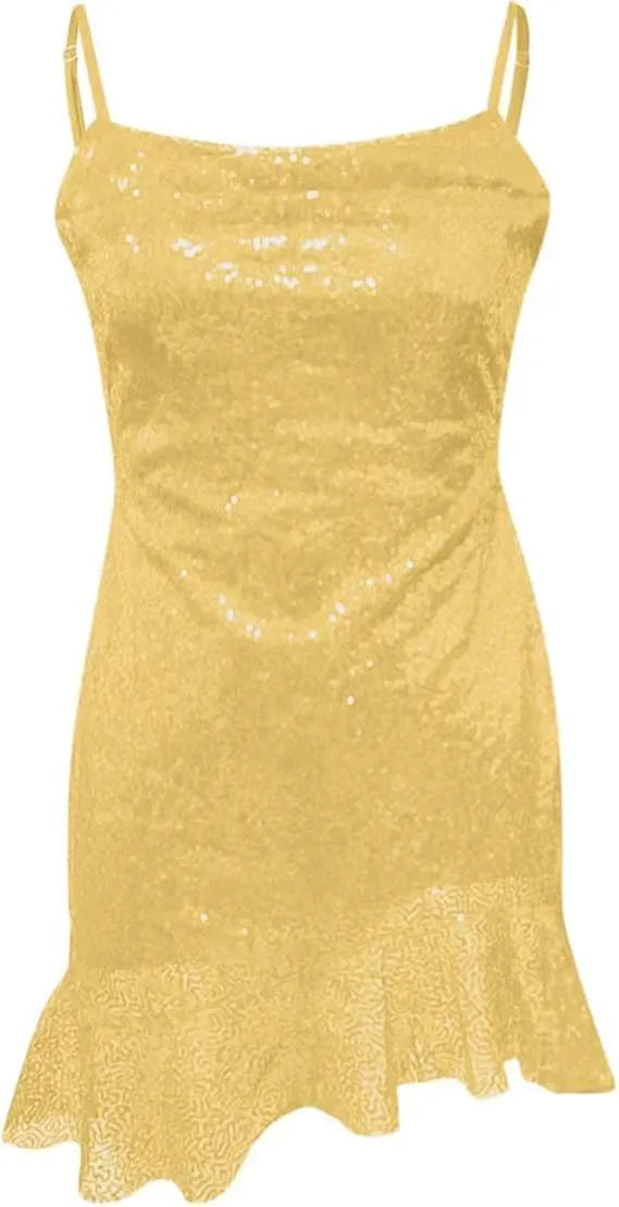 Back Cross Lace-up Ruffled Sleeveless Sling Dress