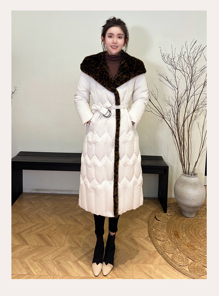 Stitching Overknee Long Slim-fit Belt Elegant Cotton-padded Jacket