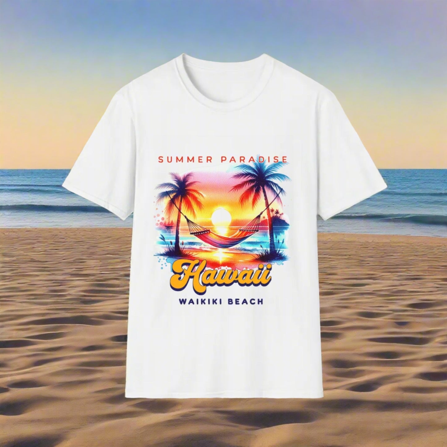 Unisex Softstyle T-Shirt- Personalized Waikiki Beach Hawaii TShirt