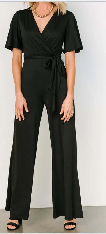 Women's Casual Solid Color Short Sleeve Belt Jumpsuit