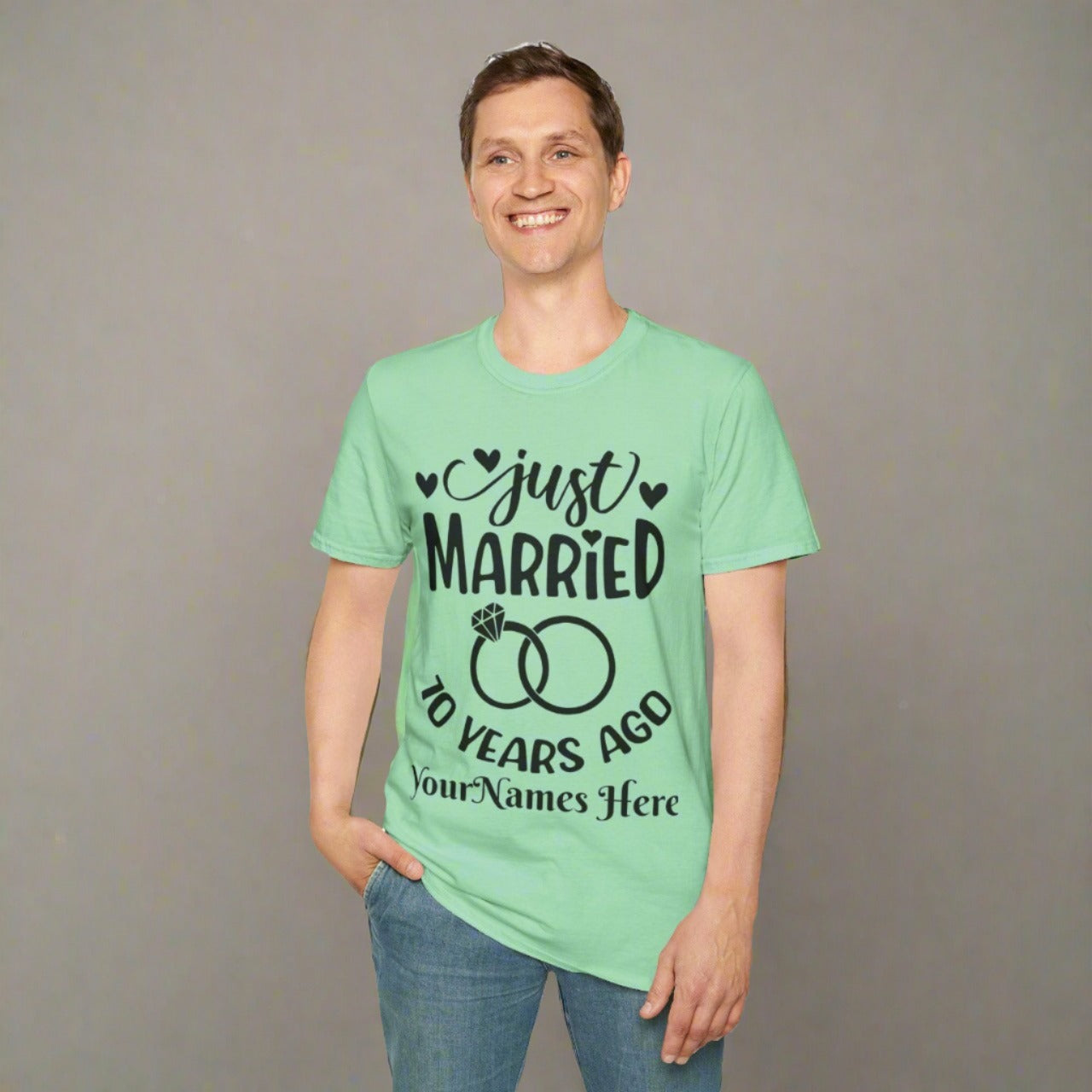 Unisex Softstyle T-Shirt - Personalized With Just Married Anniversary Gift