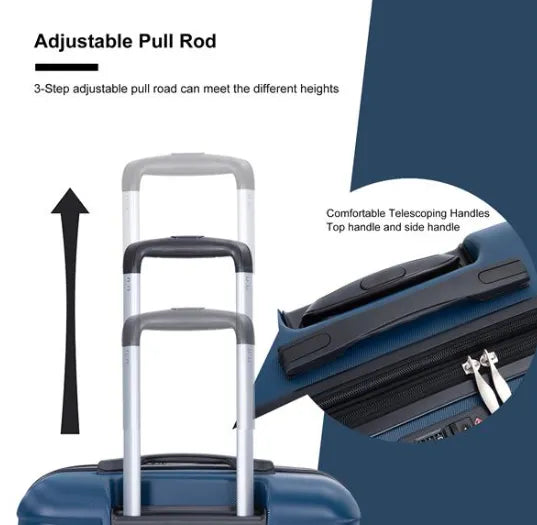 3 Piece Suitcase Set PC Lightweight And Durable Expandable Carrying Case With Two Hooks, Double Swivel Wheels, TSA Lock, 21-25-29 Dark Blue- FREE USA SHIPPING