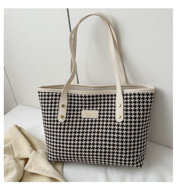 Houndstooth Shoulder Bag Winter Fashion Commuting Handbags Women Large Capacity Totes Casual Shopping Bag