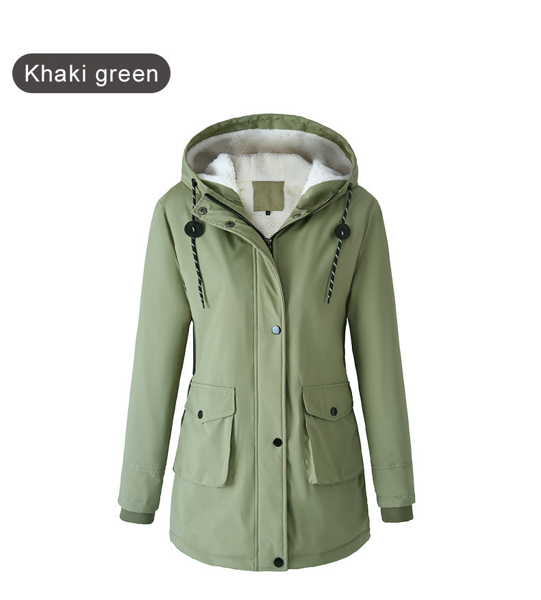 European Size Thickened Velvet Cotton Clothes Female Casual Hooded Coat