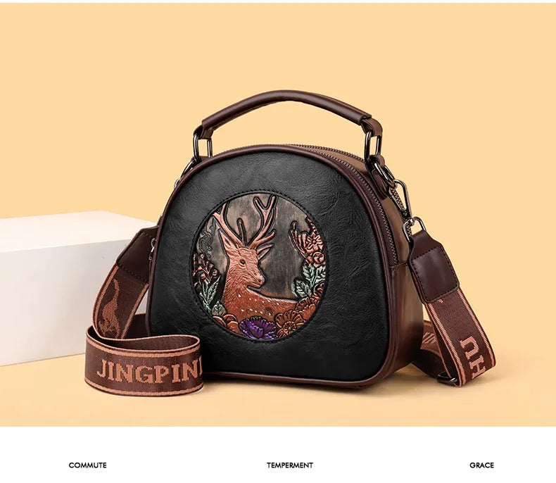 Retro Embossing Large Capacity Women's Handbag All-matching