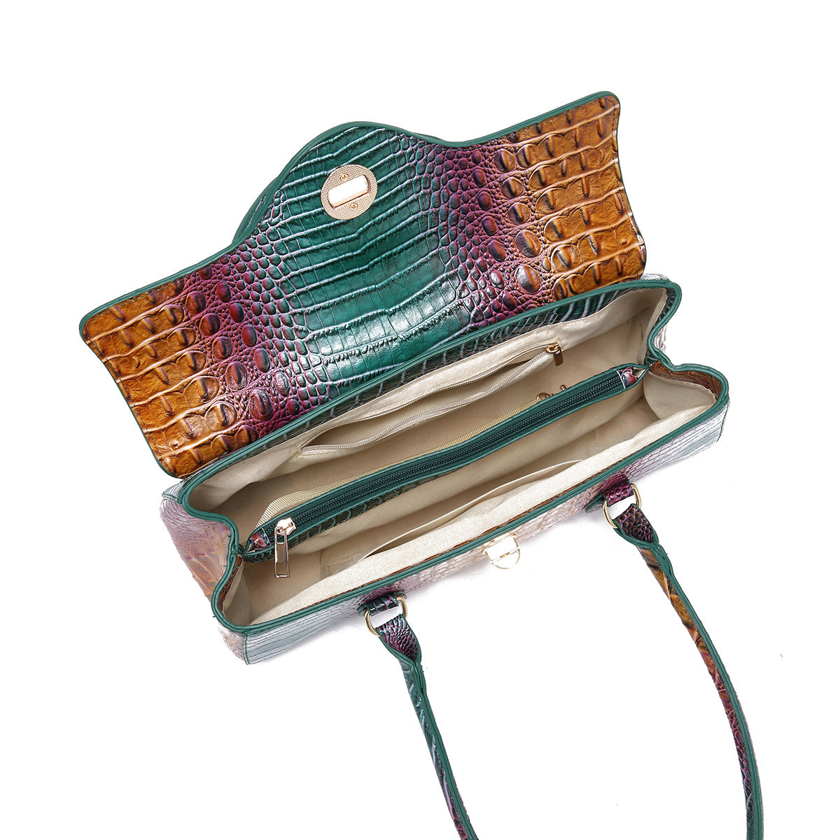 Womens Crocodile-Print Brahmin Shoulder Tote Bag