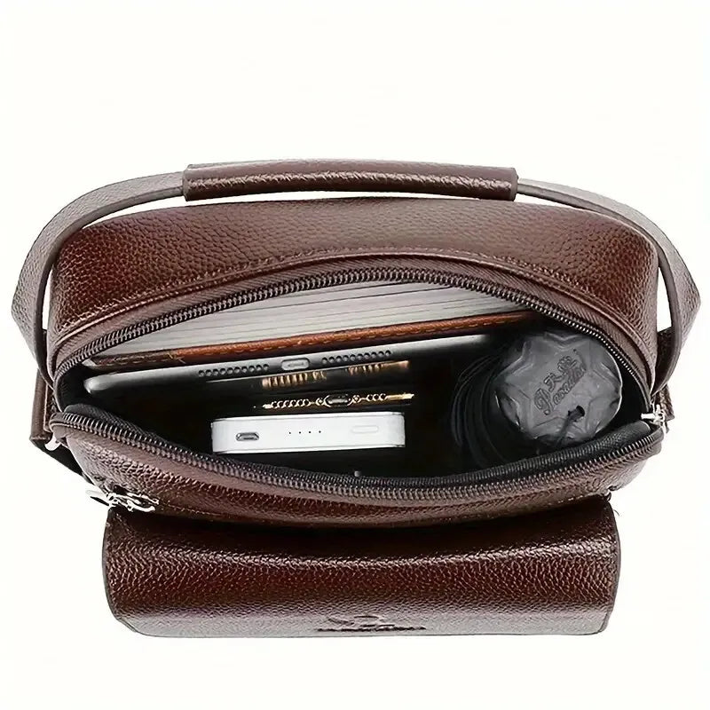 Leather Messenger Crossbody Shoulder Bag For Men Work Business Casual Adjustable Straps With  Metal Zipper-FREE USA SHIPPING