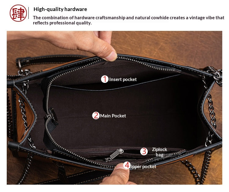 Large-Capacity ShoulderCrossbody Top-Grain Leather Tote Bag