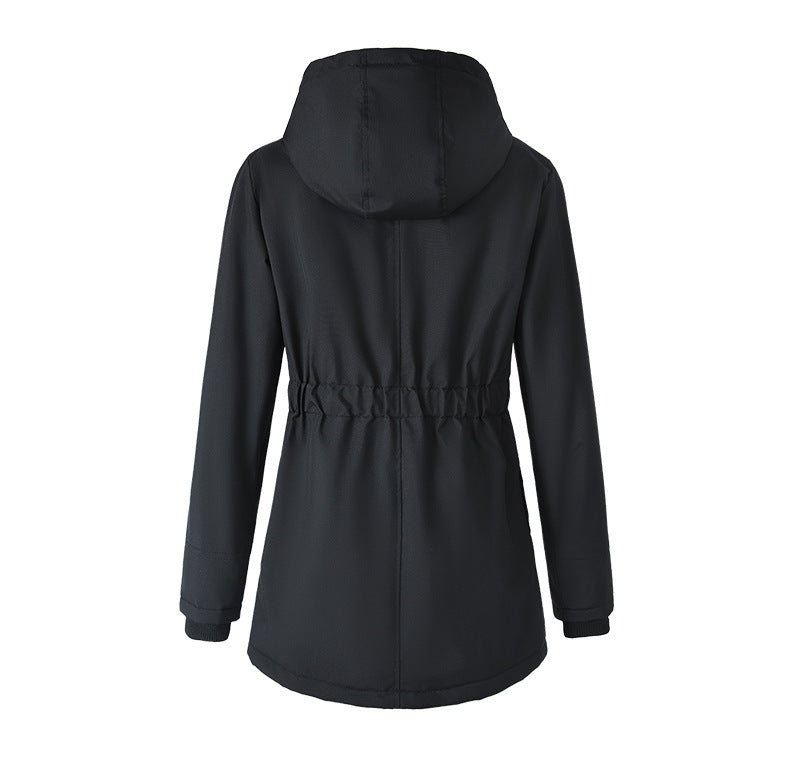 European Size Thickened Velvet Cotton Clothes Female Casual Hooded Coat