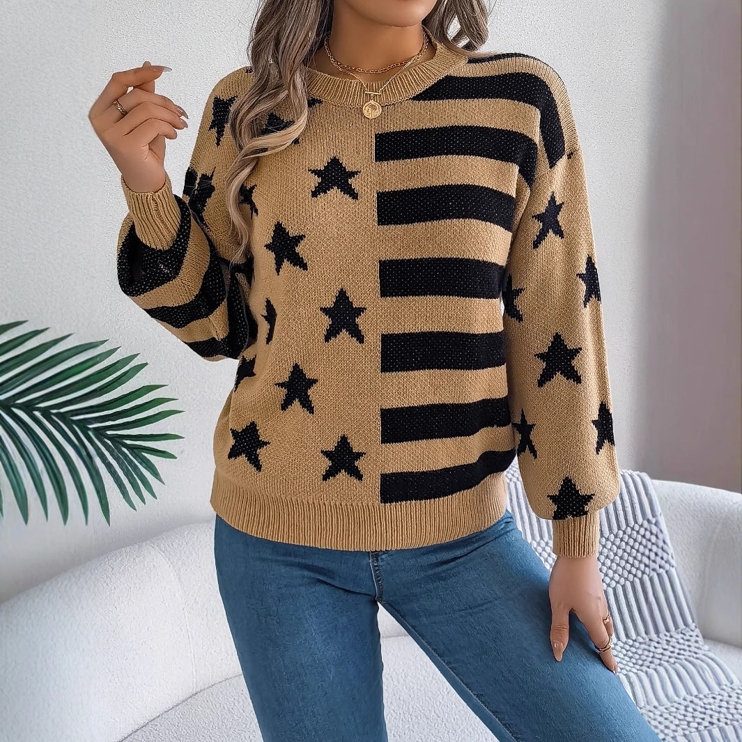 Casual Star Stripes Lantern Long Sleeve Pullover