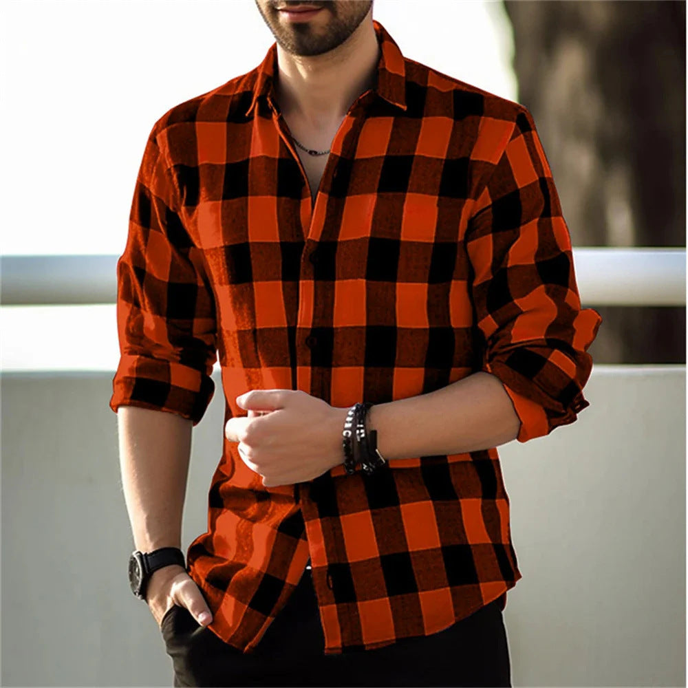 European And American Long Sleeve Loose  Plaid Design Striped Shirt