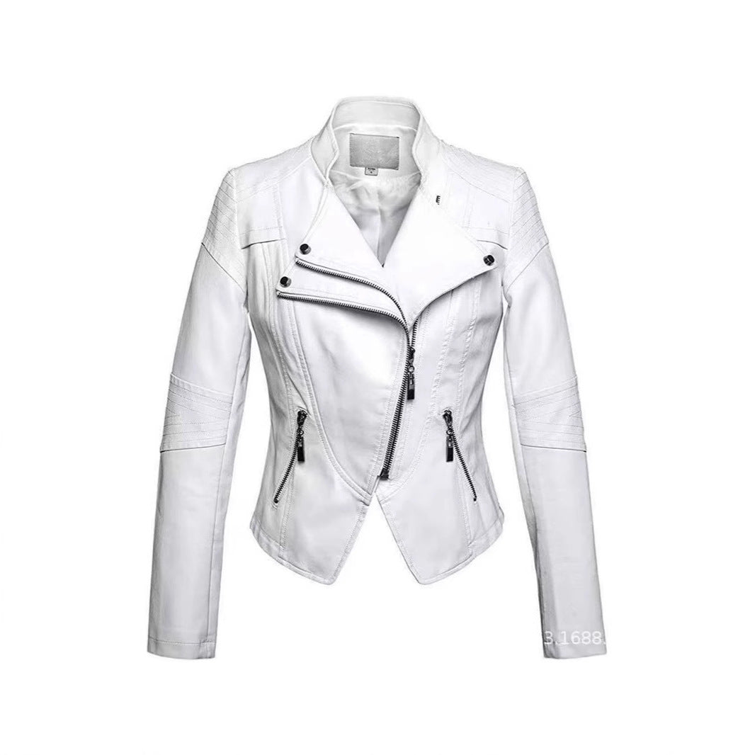 New Women's Leather Top Coat European And American Fashion Motorcycle Slim Fit Short Leather Jacket Zipper One Generation