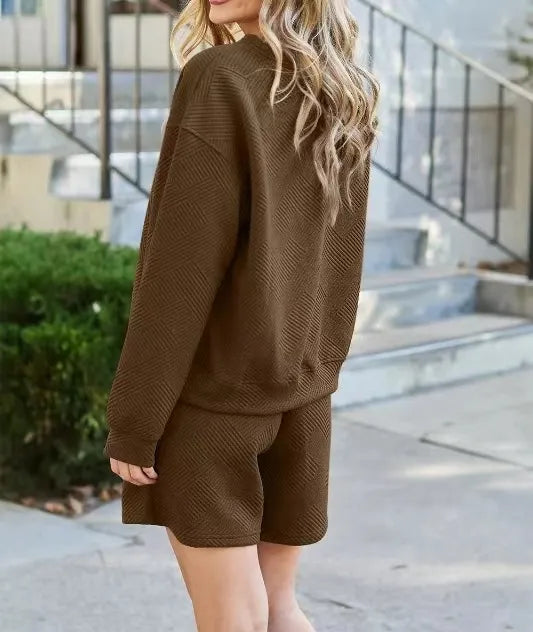 Solid Color Texture Casual Suit Women's Shorts Top