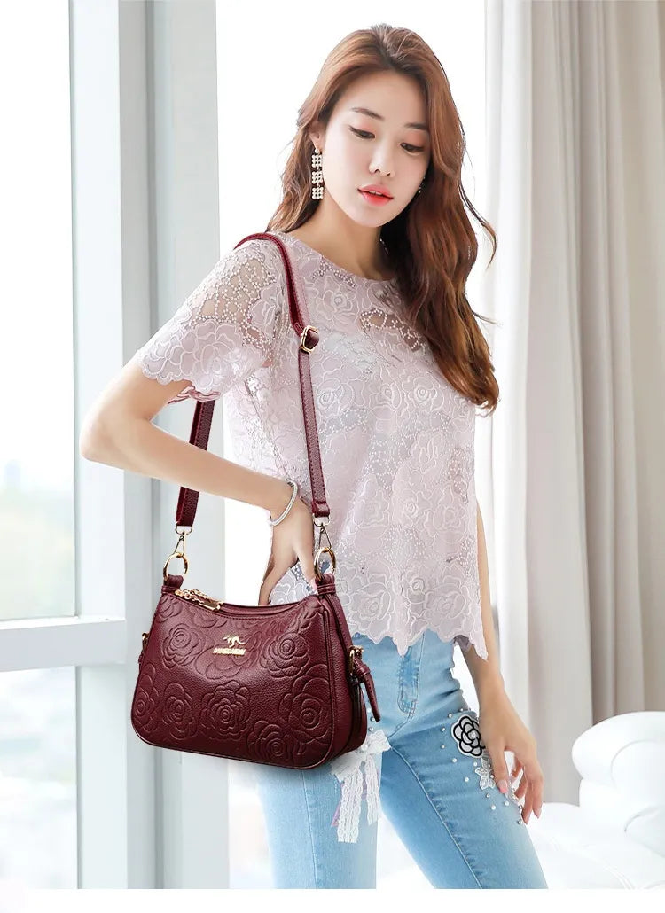 Soft Leather Textured Ethnic Style Simple Versatile Large Capacity Shoulder Messenger Bag
