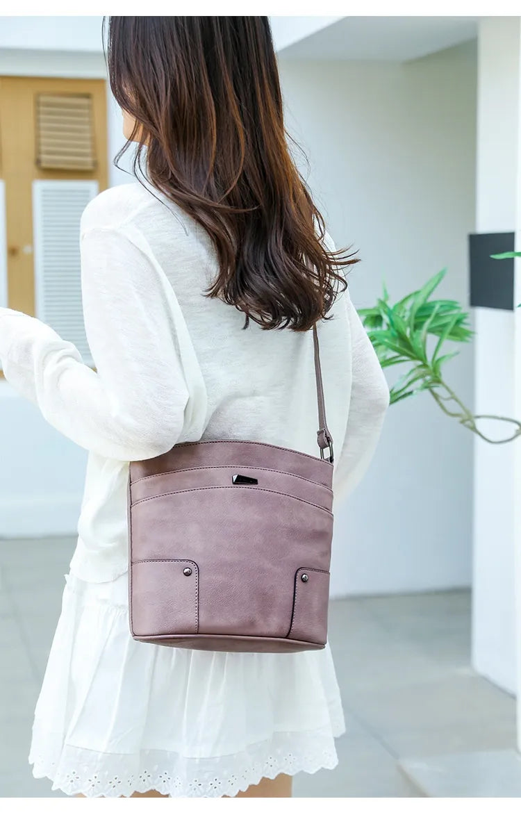 Retro Multi-layer PU Bag Women's Simple High-grade Crossbody