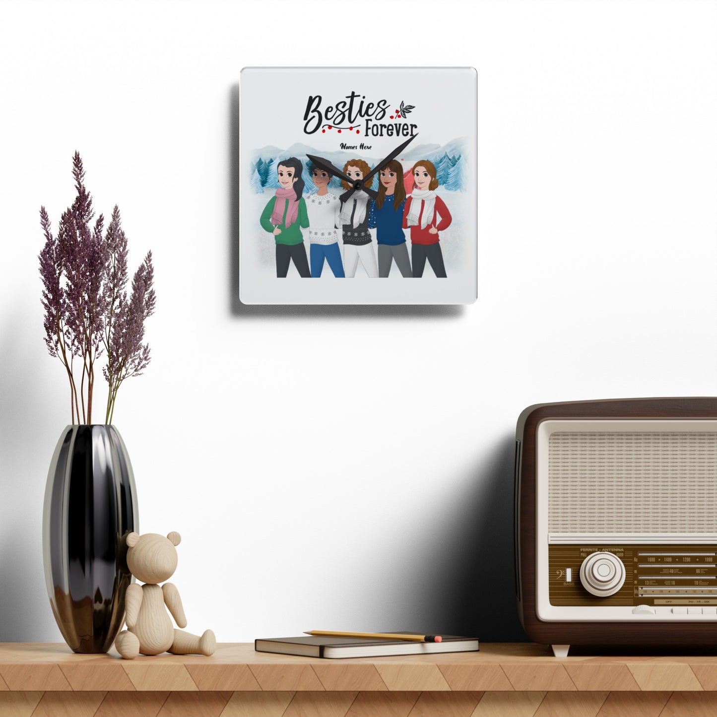 Acrylic Wall Clock - Square Shape - Personalized Gift For Besties