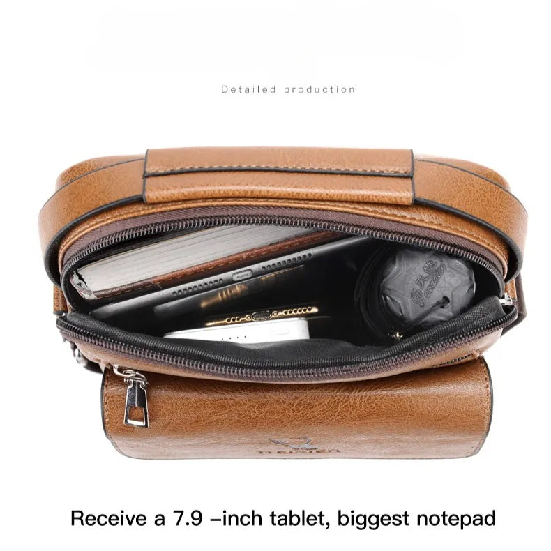 Leather Messenger Crossbody Shoulder Bag For Men Work Business Casual Adjustable Straps With  Metal Zipper-FREE USA SHIPPING