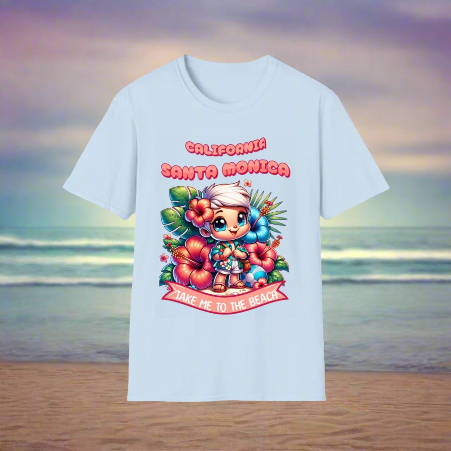 Unisex Softstyle T-Shirt- Personalized Santa Monica Beach California