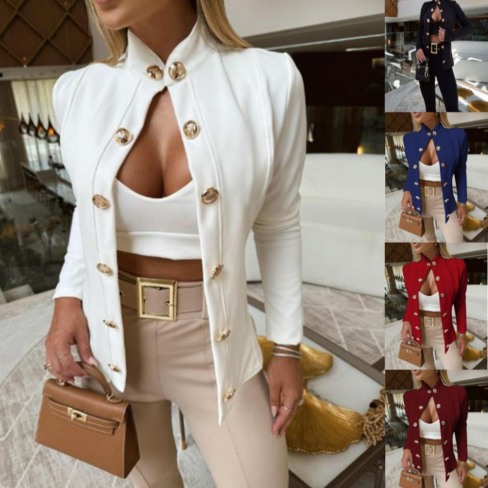 Autumn And Winter Stand-up Collar Slim-fit Long-sleeved Double Breasted Coat