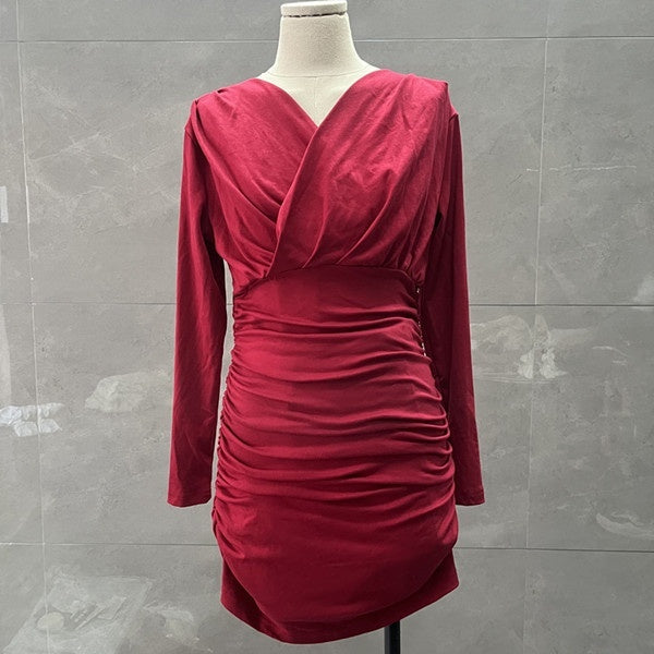 Mature Adult Lady Like Woman Style Stretch Long Sleeve Dress For Women