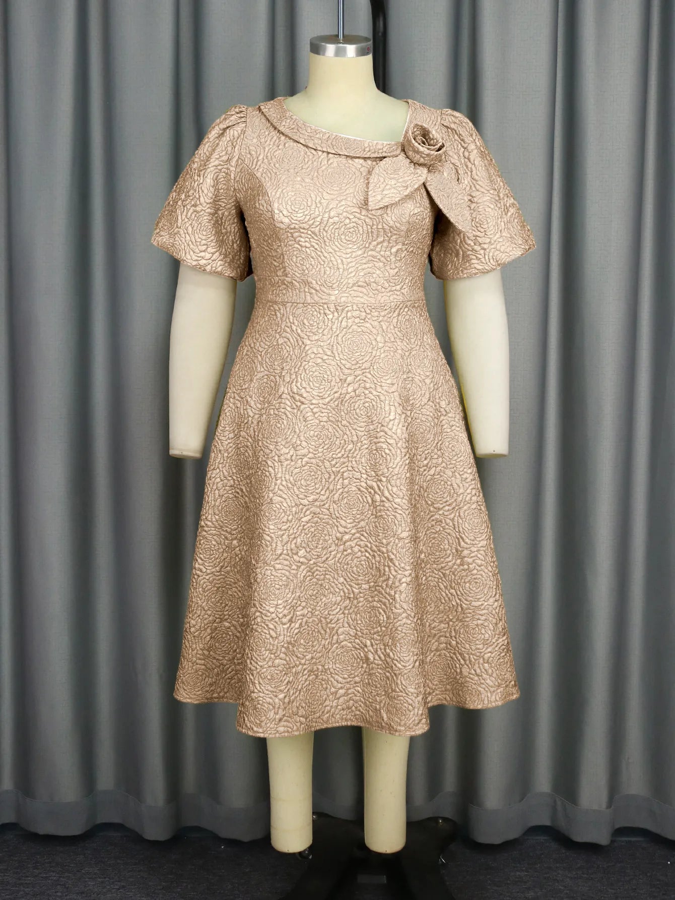 A- Line New Jacquard Fabric Flower Dress