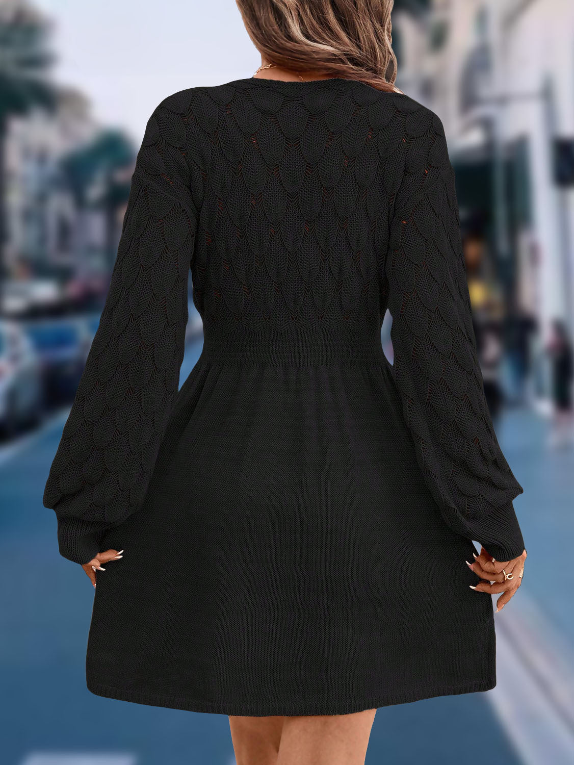 European And American V-neck Beach Dress Long Sleeve Dress