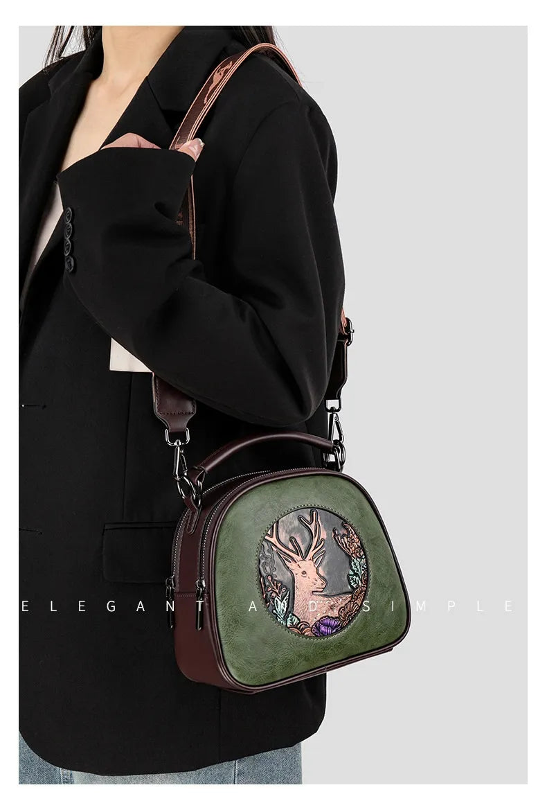 Retro Embossing Large Capacity Women's Handbag All-matching