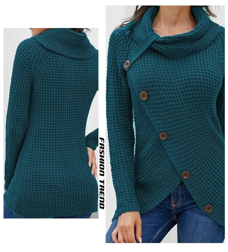 Pullover Button High Lapel Pullover Women's Sweater