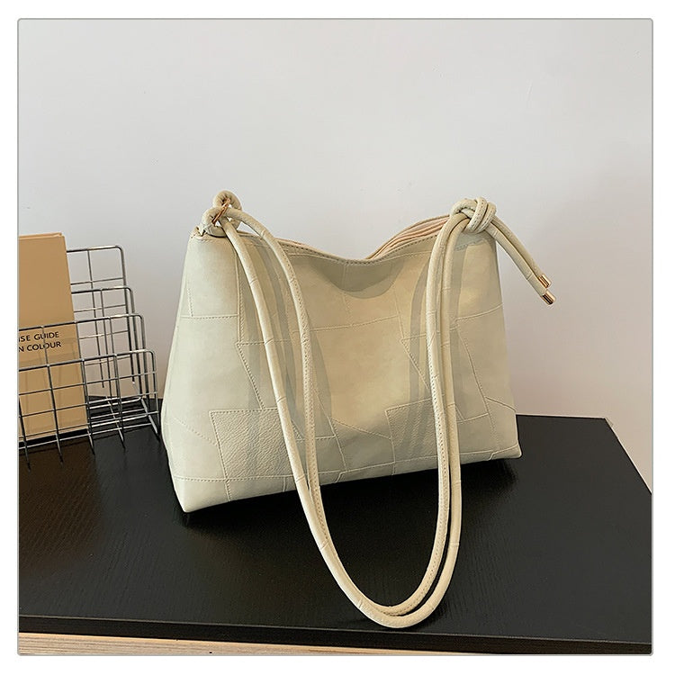 Portable One Shoulder Retro Large Capacity Fashion Solid Color Casual Tote Bag