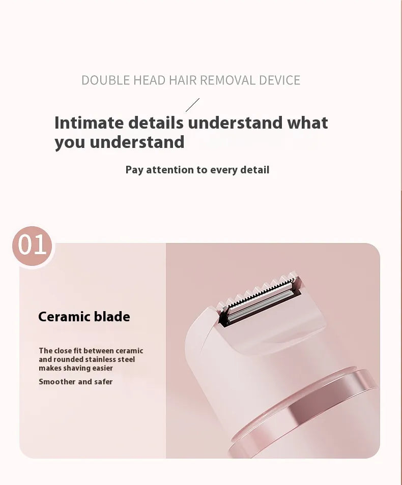 Dual-Head Electric Shaver Painless Women's Epilator Bikini Hair Removal Device Automatic Hair Trimmer Underarm Facial Lips Leg