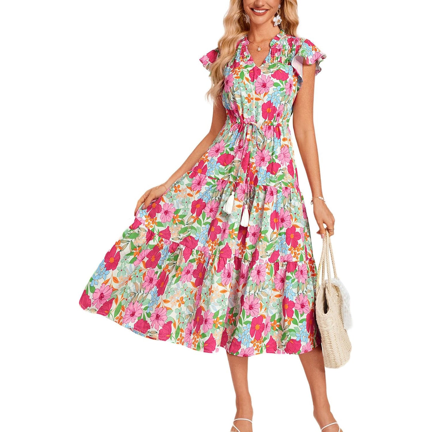 European And American Short Sleeve Tassel Bohemian Vacation Beach Dress