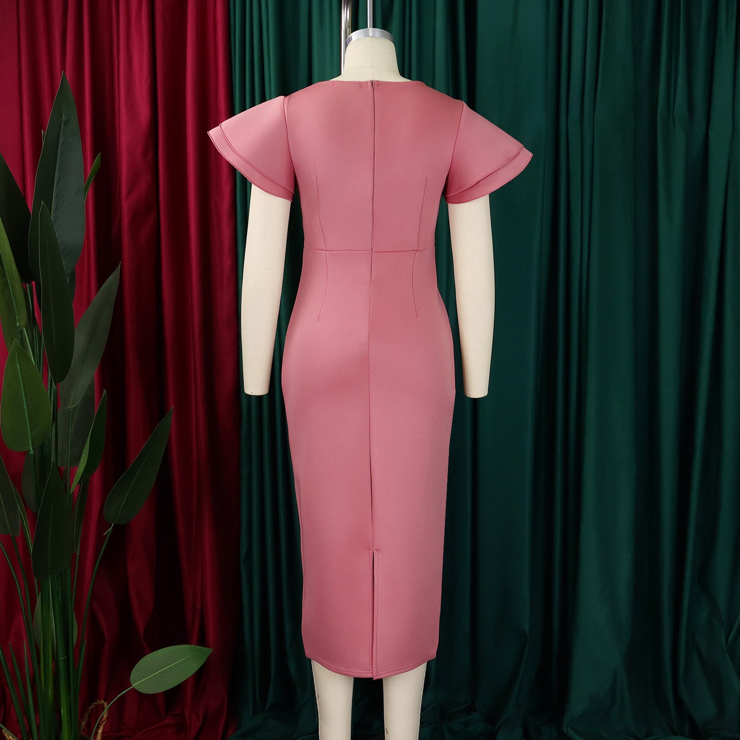 Fashionable Elegant Ruffled Solid Color Sheath